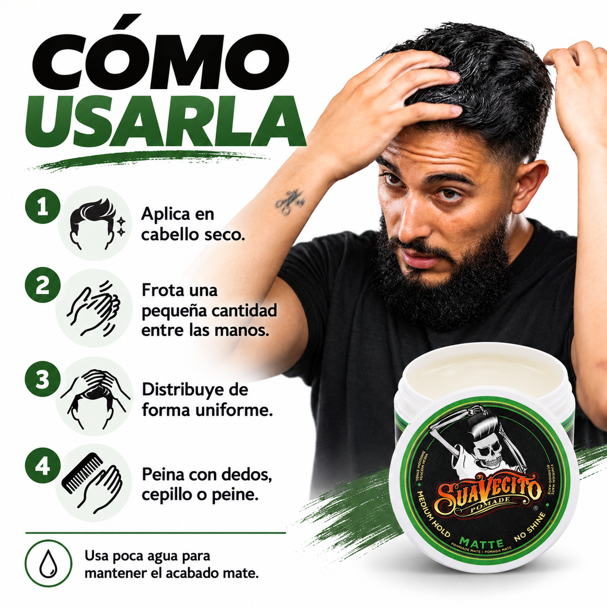 Suavecito Matte Pomade 113gr | Pomada para el Cabello | Fijación Media | Acabado Mate